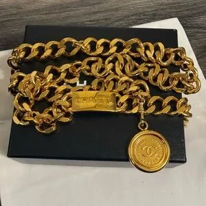 Chanel Vintage Gold Chain ID Plate and CC Coin Necklace/Belt Chanel Vintage Gold Chain ID Plate and CC Coin Necklace/Belt  main image 4